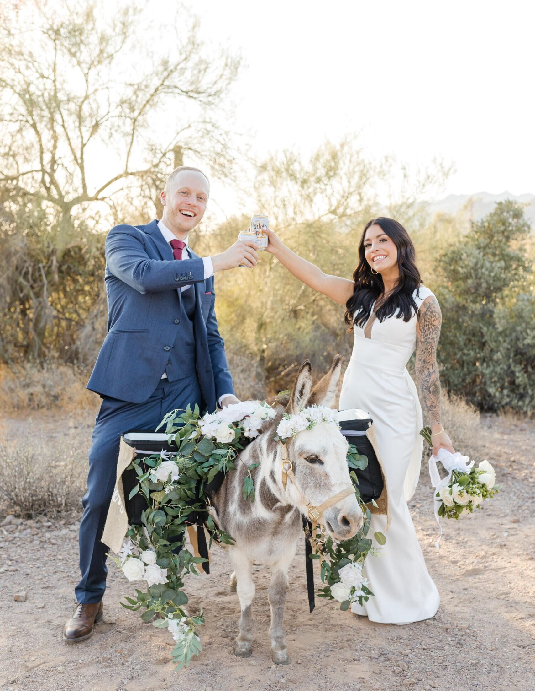 Bride & groom in a classic Americana Wedding with majestic views of Superstition Mountains